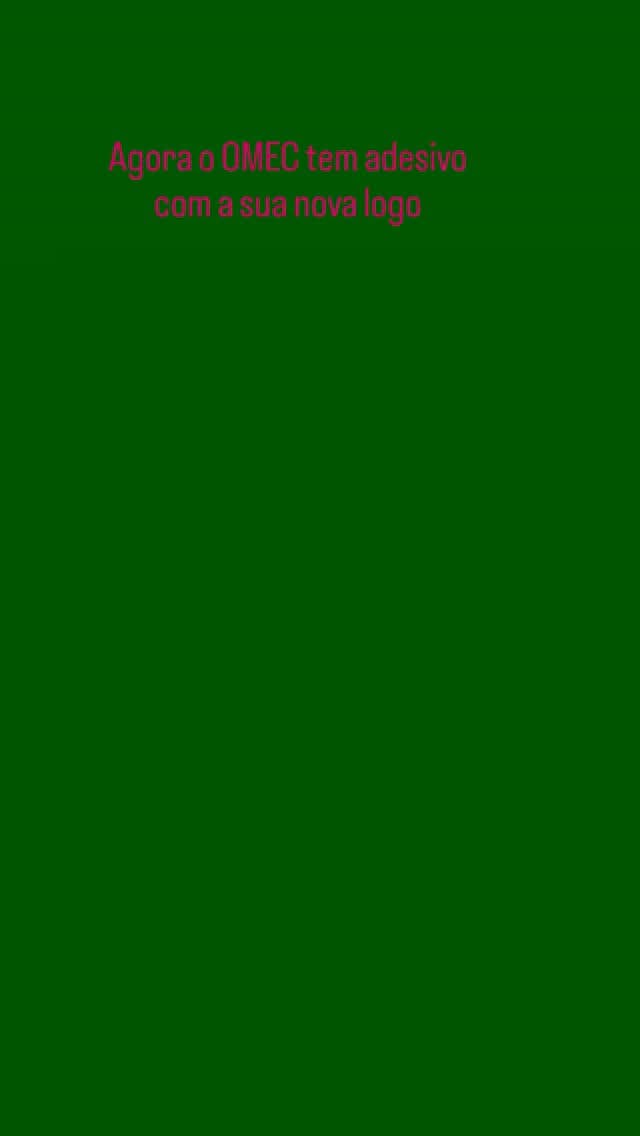 Arte verde anuncia adesivo do OMEC com a nova identidade visual