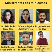 Arte com os seis ministrantes do minicurso comemorativo dos 12 anos do OMEC